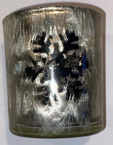 Advent - Deko Windlicht aus Glas, Schneeflocken Design silber