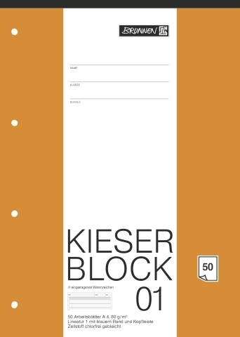 BRUNNEN Kieserblock 01 - liniert, 50 Blatt, 1. Schuljahr