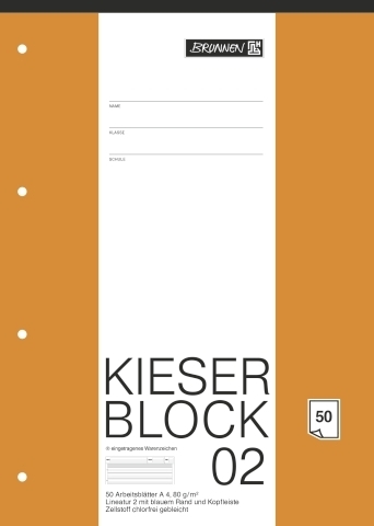 BRUNNEN Kieserblock 02 -liniert, 50 Blatt, 2. Schuljahr