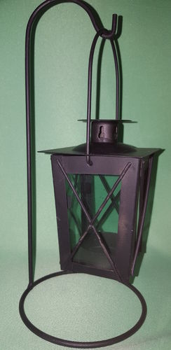 Laterne aus Metall, schwarz, mit Ständer hängend, ca. 23 cm hoch