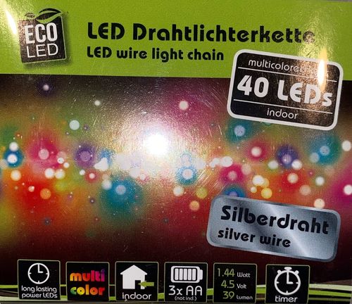 LED Drahtlichterkette bunt, 20 LED´s, indoor